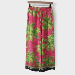NWOT Ermanno Scervino Firenze Pink Palm Print Viscose Wide Leg Pant Sz XS